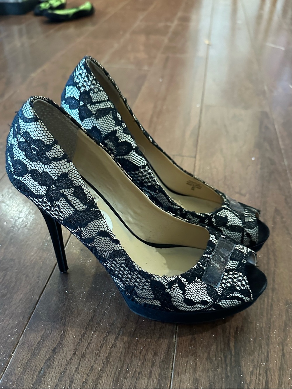 Guess Black Lace Peep-Toe High Heels